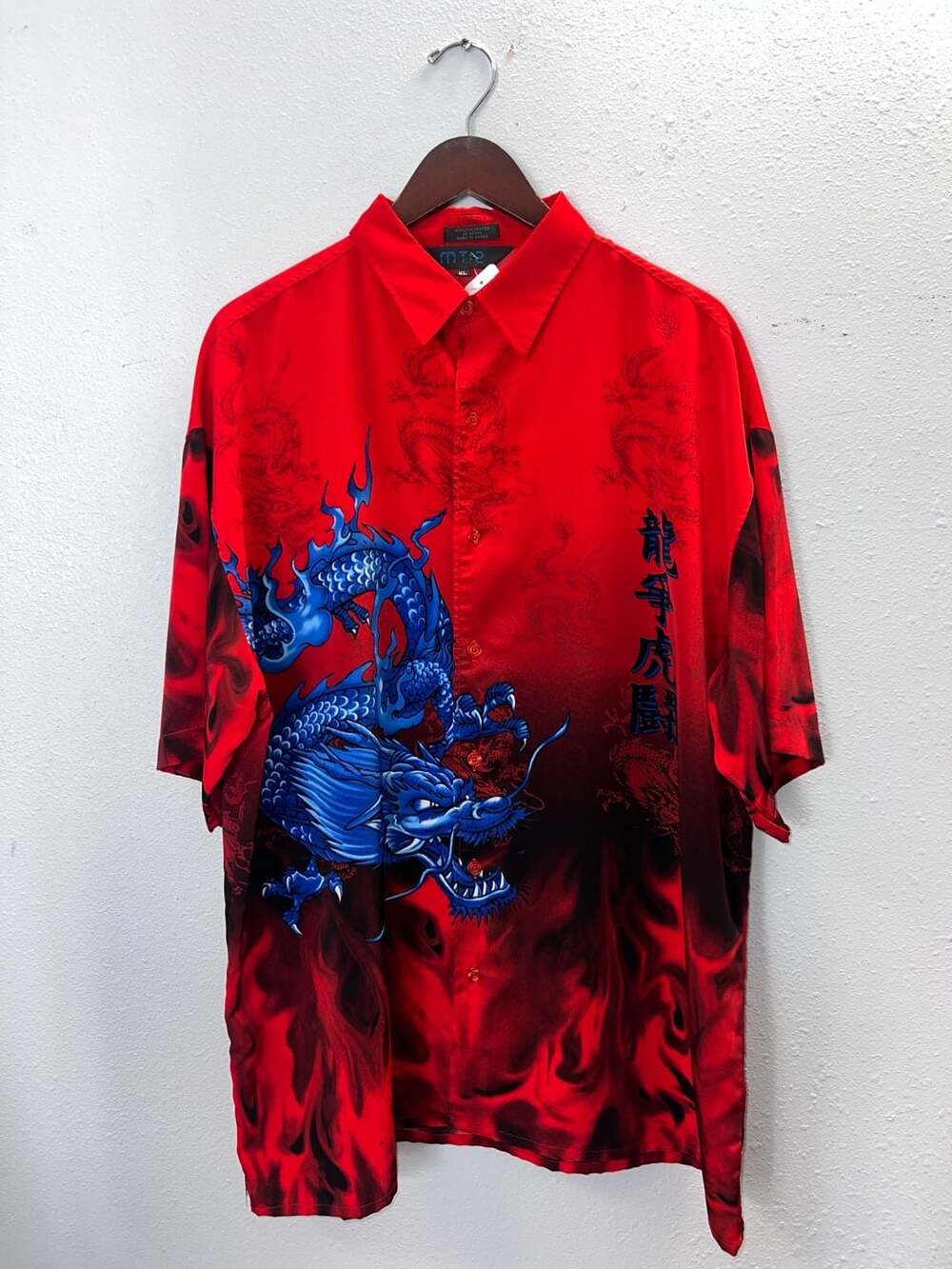 Vintage MT2 Flame Dragon Shirt Mens XL Red Blue Cyber Y2K Mall Goth Button